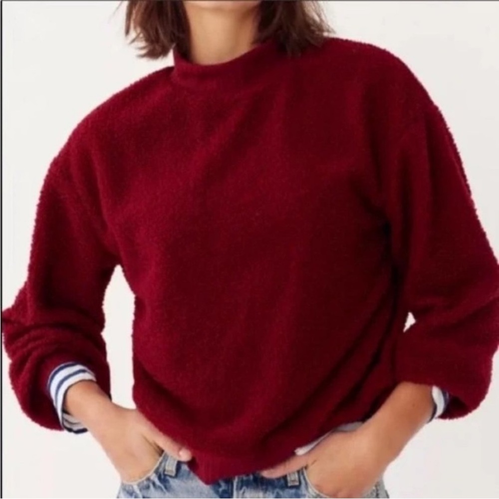 BOGO! Anthropologie Porridge Brynne Sherpa Mock Neck Pullover Burgundy XL